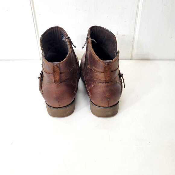 Teva Brown Leather Ankle Boots With Side Zippers & Buckle Detail Women's Size 10 - Picture 5 of 8